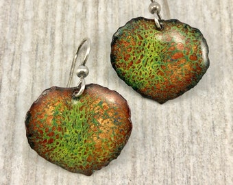 Aspen leaf earrings handcrafted with copper, enamel and sterling silver - leaf earrings