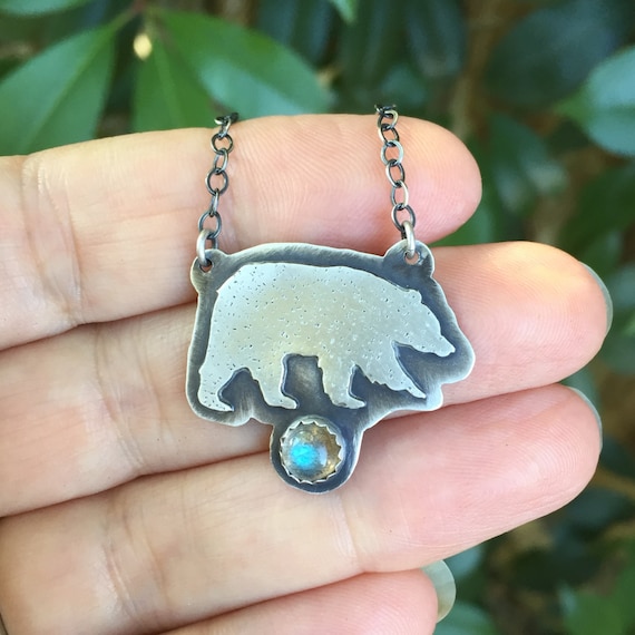 Silver Bear Necklace With Labradorite Bear Necklace Sterling Silver Bear  Necklace Silver Bear Pendant - Etsy