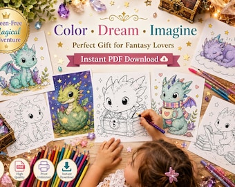 Baby Dragon Coloring Pages Printable PDF, Cute Dragon Coloring Book, Fantasy Kids Activity, Instant Download, Magical Coloring