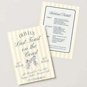 Einladung und Programm für den Junggesellinnenabschied „Last Toast on the Coast“ | Einladung zum Strandwochenende | Canva | Digitaler Download | Bearbeitbar