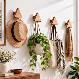 Modern Wooden Wall Hooks, Triangle Wood Hooks, Minimalist Coat Hooks, Decorative Wall Hooks, Entryway Hooks, Handmade Cabinet Hooks