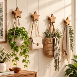 Star Wooden Wall Hooks, Wood Wall Hooks, Modern Star Coat Hook, Minimalist Entryway Hook, Decorative Wall Hook, Nursery Wall Decor
