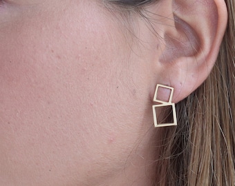 Gold Statement Earrings, Geometric Post Earrings, Gold Studs, Trendy Jewelry,Geometric Studs, Unique Gold Studs, Square Earrings,Gold Plated