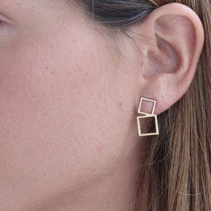 Gold Statement Earrings, Geometric Post Earrings, Gold Studs, Trendy Jewelry,Geometric Studs, Unique Gold Studs, Square Earrings,Gold Plated