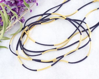 Wrap Necklace, Gold Plated Necklace, Layered Necklace, Contemporary jewelry Gift, Tube Necklace, Long Leather Necklace, Boho Chic Necklace