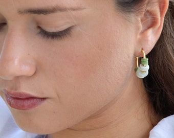 Gemstone Earrings, Jade Earrings, Gold Hoop Earrings, Boho Earrings, Green Earrings Women, Hoop Earrings, Boho Hoops, Ethnic Jewelry, Ivory