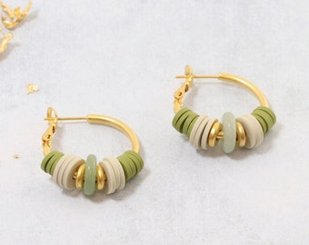 Jade Earrings, Gemstone Earrings, Boho Earrings, Green Earrings Women, Hoop Earrings Gold, Gold Hoop Earrings, Boho Hoops, Ethnic Jewelry