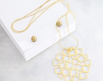 Statement Necklace, Minimalist Necklace, Contemporary jewelry, Long Modern Necklace, Gold Plated Geometric Necklace
