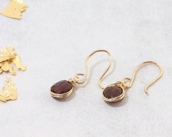 Garnet Earrings Gold, Gold Dangle Earrings, Gemstone Earrings, Gold Dainty Earrings, Minimalist Gold Earrings, Everyday Jewelry, Gold Filled