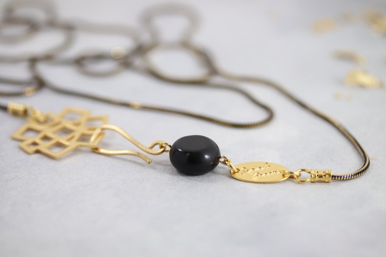 Wrap Necklace, Onyx Necklace, Black Gold Necklace, Trendy Jewelry, Minimalist Necklace, Geometric Pendant Necklace, Long Gold Necklace,Chain image 2