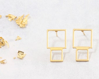 Geometric Post Earrings, Gold Studs, Trendy Jewelry, Statement Earrings, Unique Gold Studs,