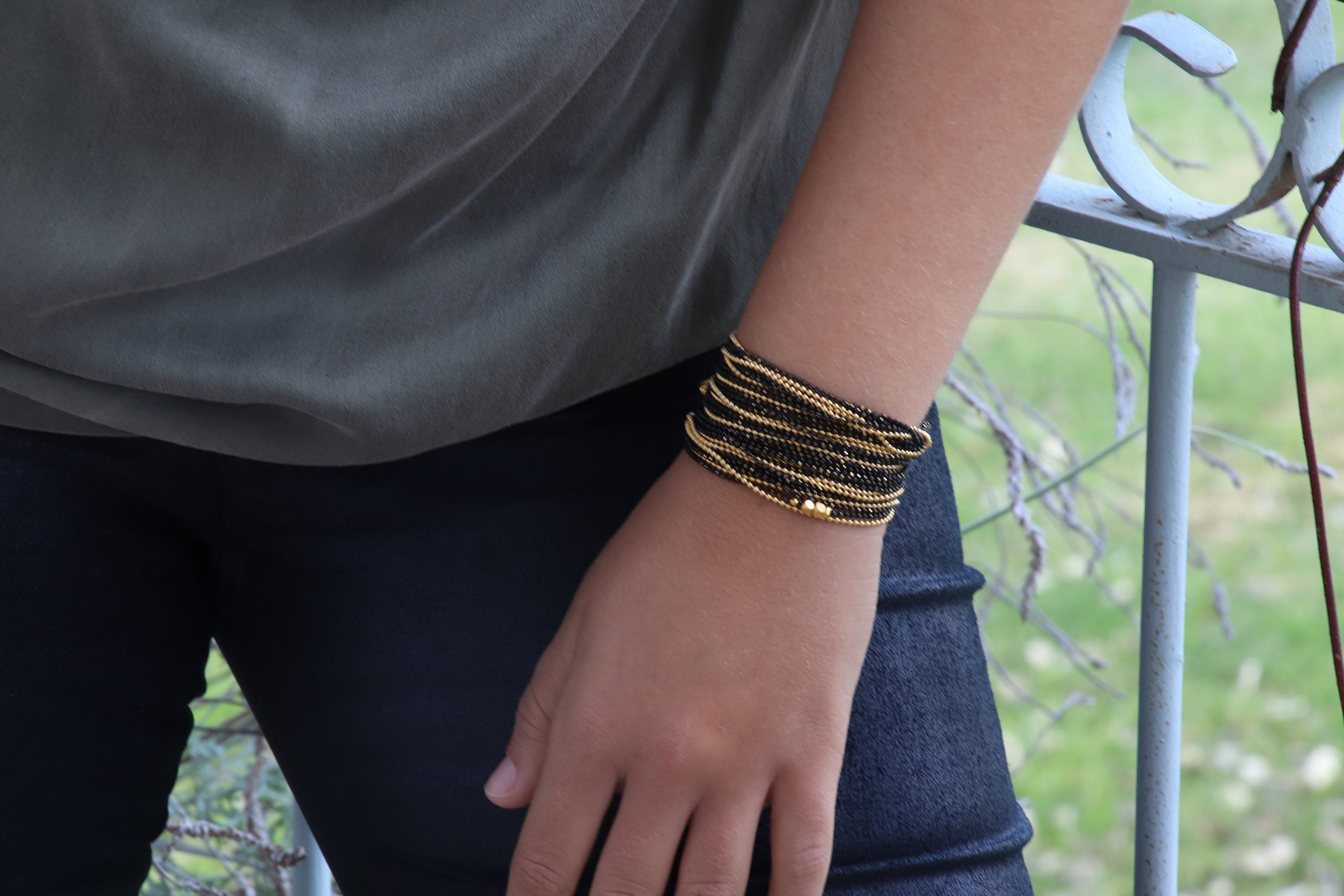 Layered Triple Wrap Leather and Brass Bracelet | Giving Bracelets Metallic-Gold
