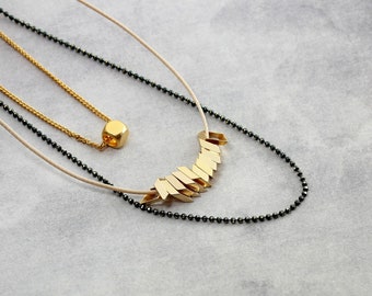 Multi Strand Necklace Women, Layered Necklace, Short Gold Necklace, Multi Necklace Gold, Modern Gold Necklace, 3 Strand Necklace, Gold Black