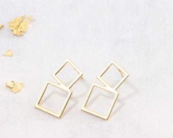 Geometric Post Earrings, Gold Studs, Trendy Jewelry, Gold Statement Earrings, Geometric Studs, Unique Gold Studs, Square Earring,Gold Plated