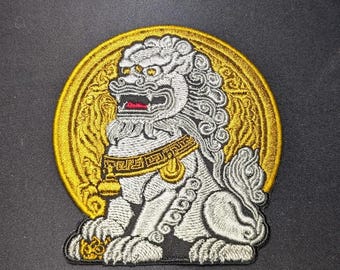 Chinese Lion (Foo Dog) Guardian Statue Embroidered Patch