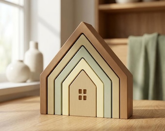Villetta Nesting House Set — Montessori Stacking & Sorting Houses for Toddlers, Plant-Based, Set of 5