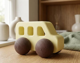Montessori Push-Along Bus Toy – Plant-Based, Simple Grip Toddler Vehicle | Lungo by Opale Tots
