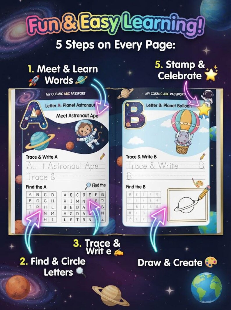 Cosmic Cat ABC Passport, Space-themed Alphabet Workbook (PDF Download ...