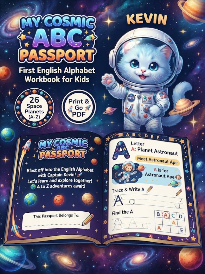 Cosmic Cat ABC Passport, Space-themed Alphabet Workbook (PDF Download ...