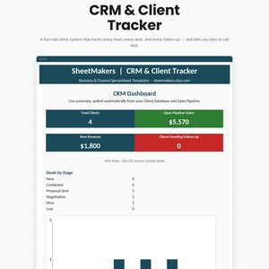 CRM Template Excel | Client Tracker Spreadsheet with Sales Pipeline Dashboard for Small Business