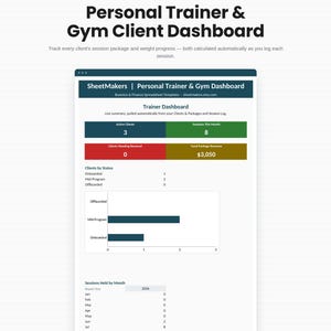 Personal Trainer Business Spreadsheet | Client Tracker and Session Planner for Fitness Coaches