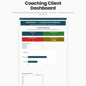Coaching Business Spreadsheet | Client Tracker and Session Package Dashboard for Coaches