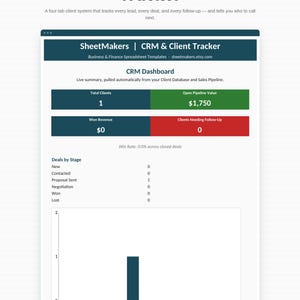 CRM Template Excel | Client Tracker Spreadsheet with Sales Pipeline Dashboard for Small Business