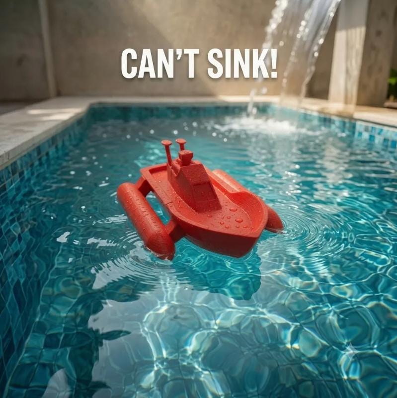 STL 3MF File Unsinkable Printed Boat Lightweight RC Model Floating Toy Boat Waterproof 3D Print Commercial
