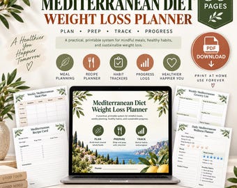 Mediterranean Diet Weight Loss Planner, 30-Page Printable PDF Meal & Wellness Tracker ( Digital Download )