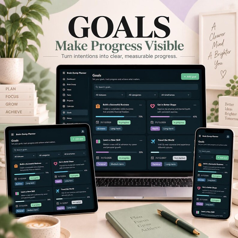 Interactive HTML Brain Dump Planner | Task & Project Organizer (Digital Download)