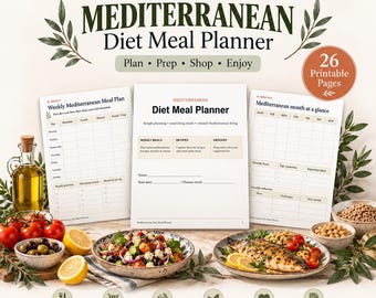 Mediterranean Diet Meal Planner, Weekly Meal Plan, Grocery List & Recipe Organizer