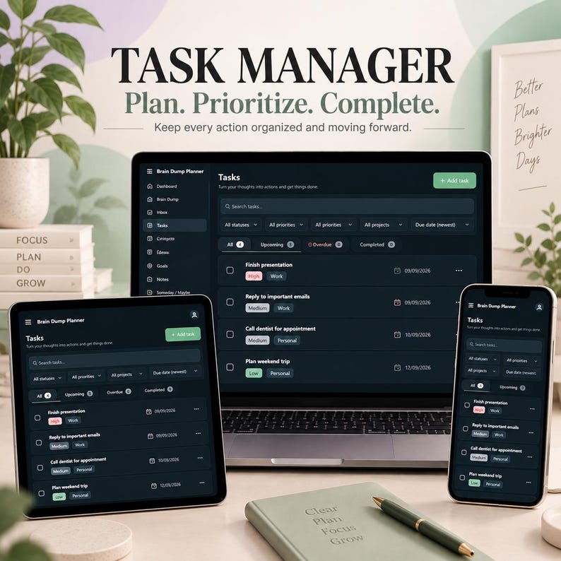 Interactive HTML Brain Dump Planner | Task & Project Organizer (Digital Download)