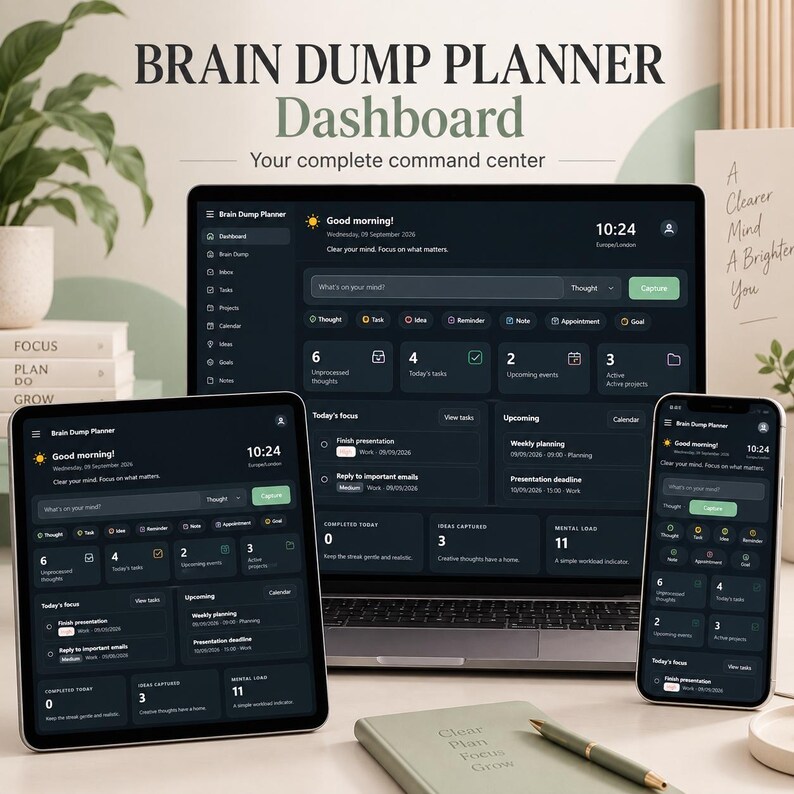 Interactive HTML Brain Dump Planner | Task & Project Organizer (Digital Download)
