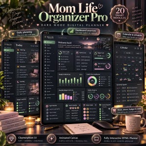 Interactive HTML Mom Life Organizer | Digital Family Planner Dashboard