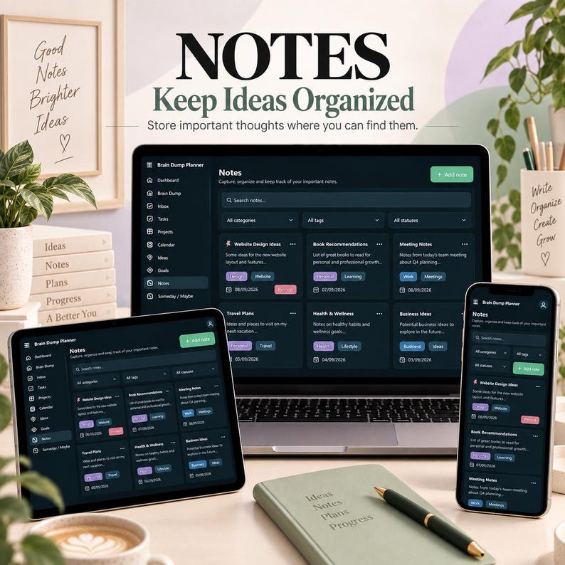 Interactive HTML Brain Dump Planner | Task & Project Organizer (Digital Download)