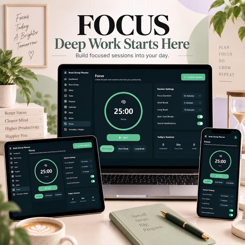 Interactive HTML Brain Dump Planner | Task & Project Organizer (Digital Download)