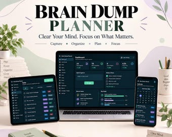 Interactive HTML Brain Dump Planner | HTML Planner | HTML Tracker | Task & Project Organizer (Digital Planner )