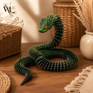Serpiente articulada impresa en 3D, juguete antiestrés flexible, decoración de escritorio con forma de serpiente, regalo para amantes de los reptiles, figura de pitón articulada.