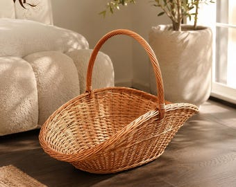 Handmade Wicker Gardening Basket, Rattan Harvest Basket, Garden Tool Organizer, Farmhouse Decorative Storage Basket, Flower Basket