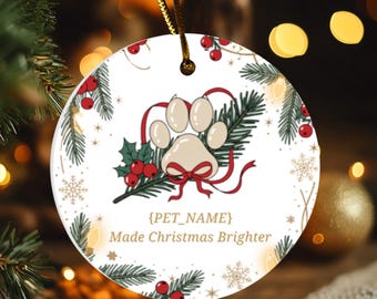 Pet Memorial Ornament | Personalized Christmas Paw Ceramic