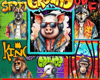 Wild Vibes Junk Journal Kit, Tier-Scrapbook-Vorlage zum Ausdrucken, Junk Journal-Zubehör, Vibes Clipart, coole Journal-Sticker, Graffiti-Kunstdruck, PDF