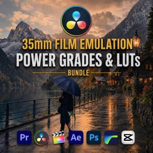 LUTs de emulación de película de 35 mm y DaVinci PowerGrades / Nodos de aspecto cinematográfico analógico / DaVinci Resolve, Premiere, CapCut, FCPX