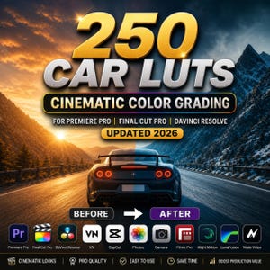 250 LUTs para coches y DaVinci PowerGrades / Corrección de color cinematográfica para vídeos de coches / Premiere, CapCut, FCPX, VN