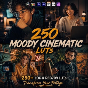 250 LUTs cinematográficos con ambiente y DaVinci PowerGrades / Corrección de color con aspecto de película oscura para Reels, TikTok, YouTube / Premiere Pro, CapCut