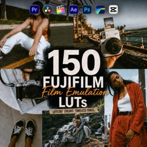 150 LUTs de emulación de película Fujifilm y DaVinci PowerGrades / Corrección de color cinematográfica vintage de Fuji / Premiere, CapCut, FCPX