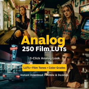 250 LUTs de película analógica y DaVinci PowerGrades / Corrección de color con aspecto de película Kodak vintage / Premiere Pro, Final Cut, CapCut, VN