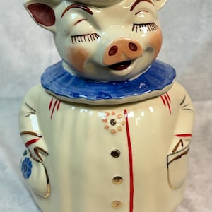 Vintage Shawnee Pottery Winnie The Pig Blue Clover Blossom Cookie Jar With Lid