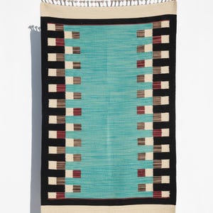 Wool Entrance Kilim Rug, Blue Handmade Kilim Rug 3x4,
