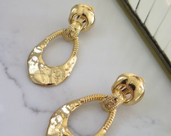 Gold Plated Door Knocker Earrings • Vintage Deadstock • 18k • Clip-On • Statement Maximalist • 80s Bold Big Large Party • Gift for Her