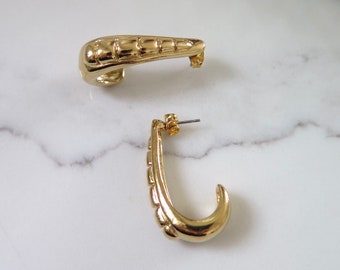 Gold Plated Ribbed Half Hoops • Vintage Deadstock • 18k • Minimalist Irregular Earrings • Unique 90s Unusual • Gift for Her Sister Friend